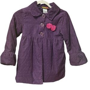 Penelope Mack Girls Purple Lined Dress‎ Coat With Pink Flowers Size 6 Cute Cozy